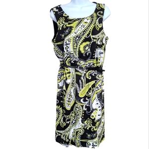 Maurices Black Chartreuse Paisley Sleeveless Belted Dress Size Medium